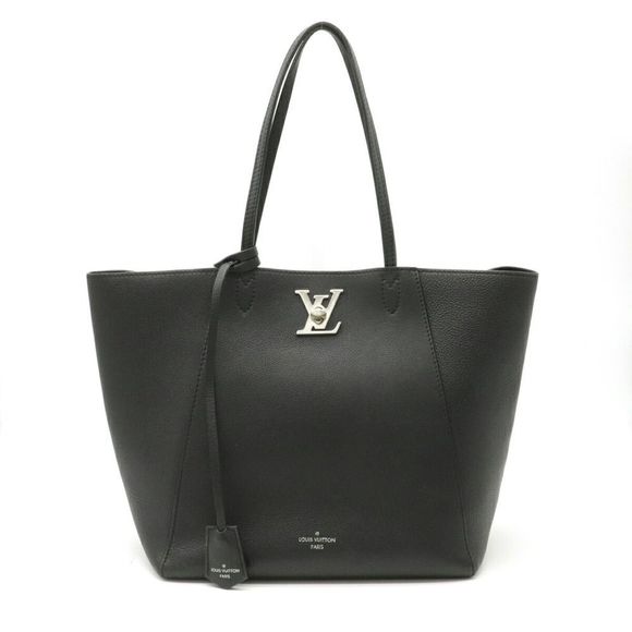 Louis Vuitton Tote Bag Lock Me Cover Twist Lock Leather Noir Black Shoulder Bag - Picture 1 of 4